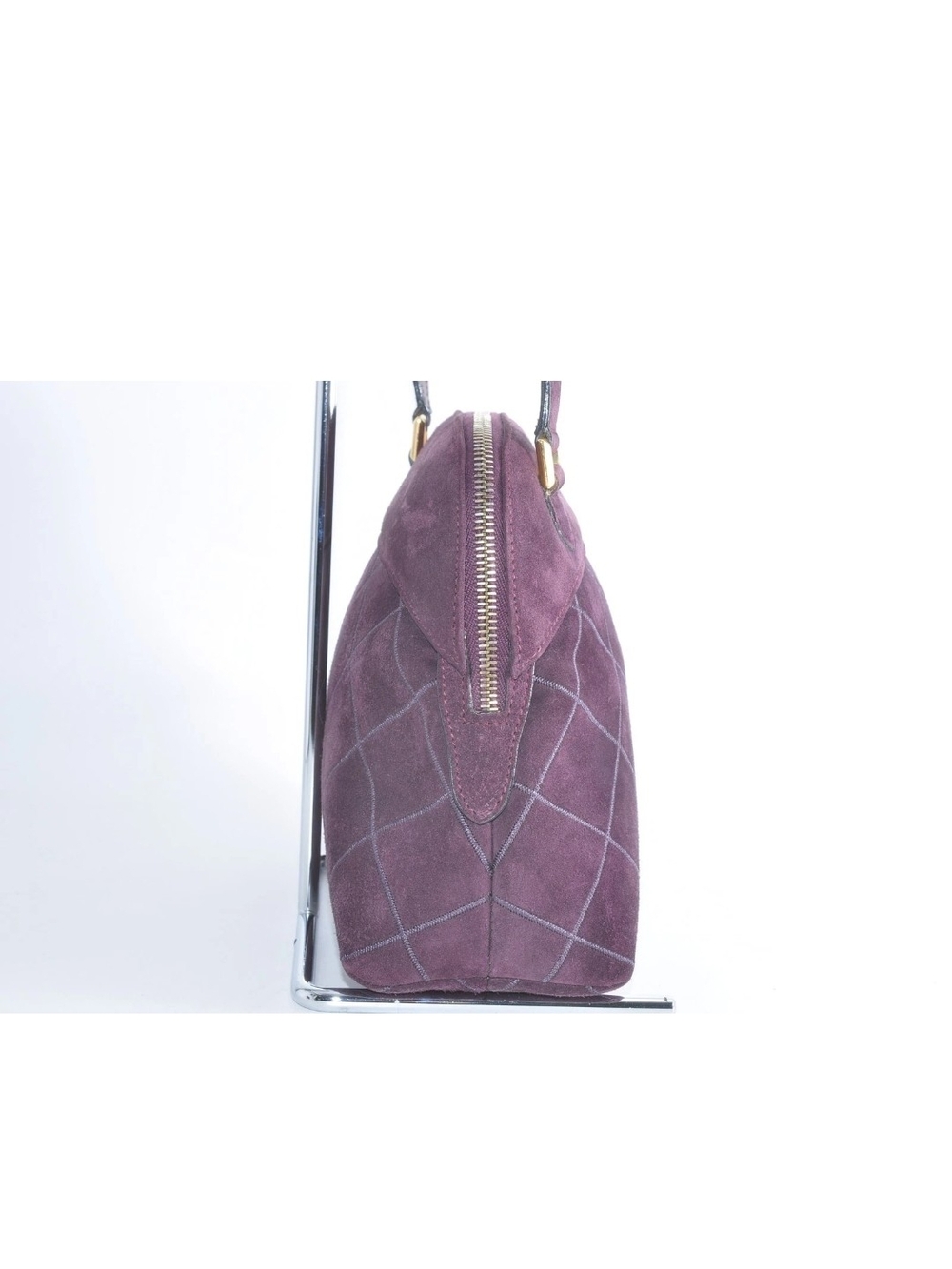 Salvatore Ferragamo Plum Suede Quilted Shoulder Bag with Tassel - Picture 6 of 13